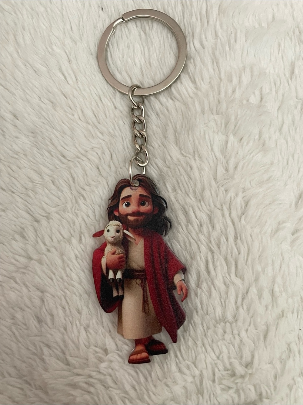 Religious Jesus Keychain with Lamb - Red and Cream